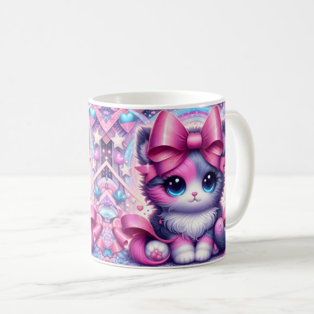 Anime kattunge med rosa band kaffemugg (Framsida höger)