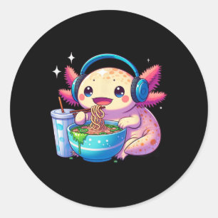 Anime Kawaii Axolotl Eating Ramen Noodles Kids Tee Runt Klistermärke