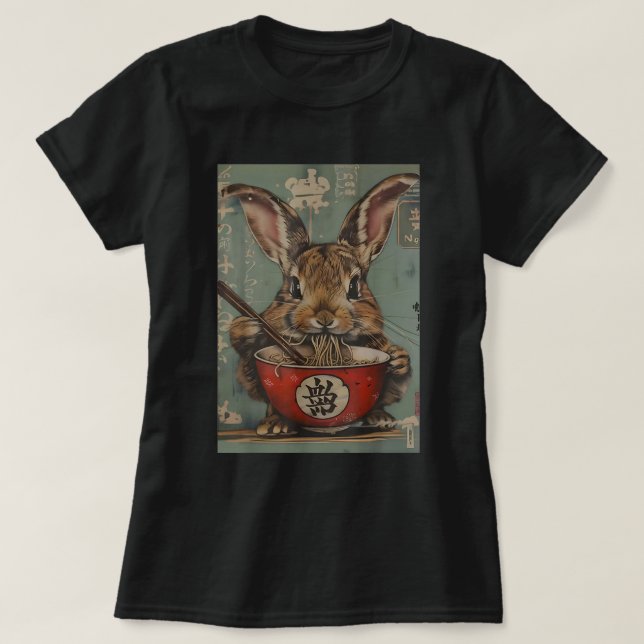 Anime Kawaii Bunny Eating Ra Noodles Rabbit T Shirt (Design framsida)