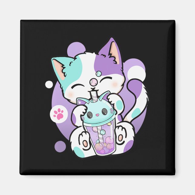 Anime Kawaii Cat Boba Bubble Tea Neko Boba Tea Cat Magnet (Framsidan)