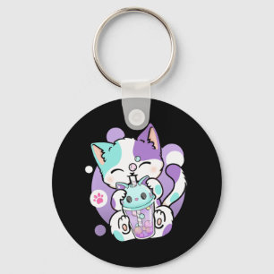Anime Kawaii Cat Boba Bubble Tea Neko Boba Tea Cat Nyckelring