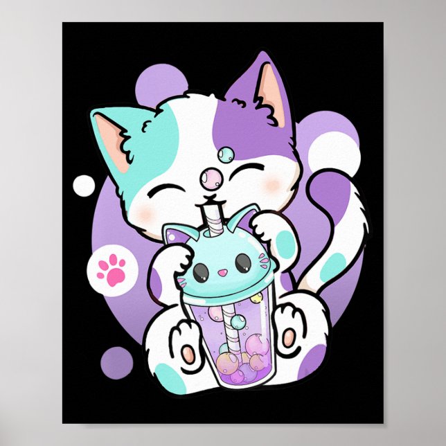Anime Kawaii Cat Boba Bubble Tea Neko Boba Tea Cat Poster (Framsidan)