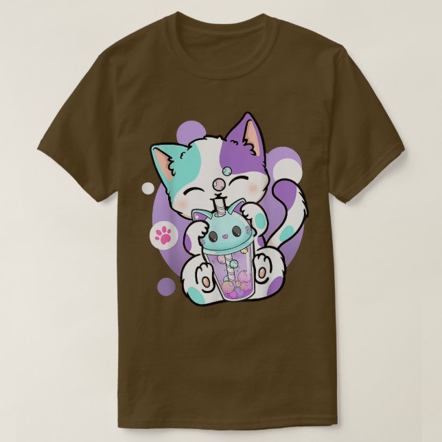 Anime Kawaii Cat Boba Bubble Tea Neko Boba Tea Cat T Shirt (Design framsida)