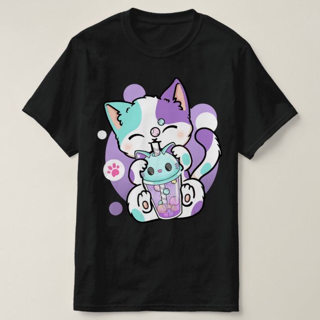 Anime Kawaii Cat Boba Bubble Tea Neko Boba Tea Cat T Shirt (Design framsida)