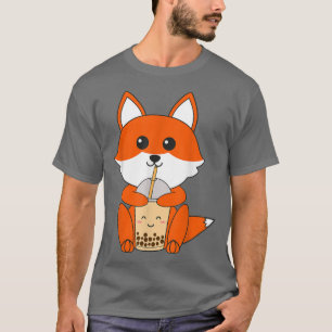 Anime Kawaii Fox Boba Drinking Tea Bubble Girls Ka T Shirt