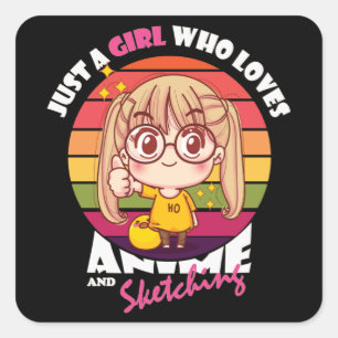 Anime Kawaii Girl   för Anime & Sketching Älskare Fyrkantigt Klistermärke