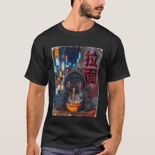 Anime Kawaii Katt Ramen Nudlar Japanska Roliga Gra T Shirt