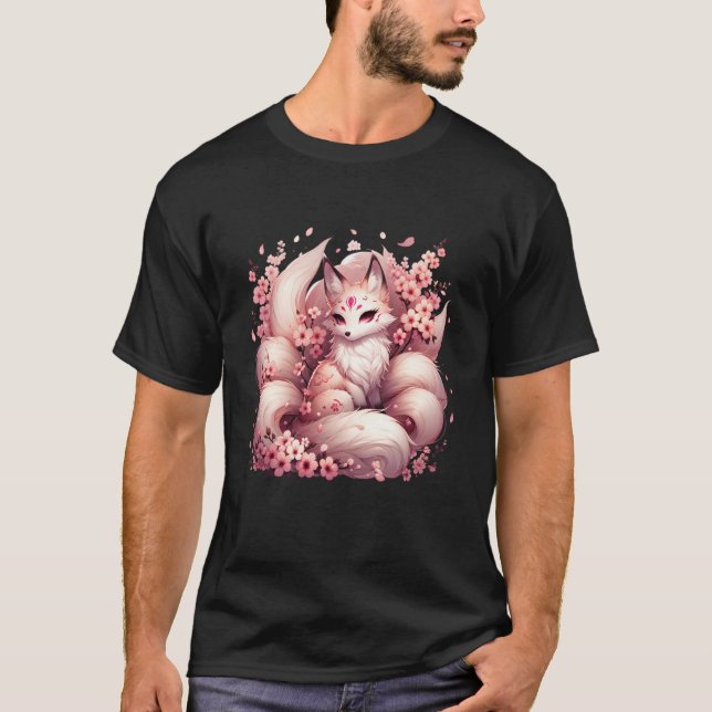 Anime Kawaii Kitsune Fox Japanese Nine Tailed Magi T Shirt (Framsida)
