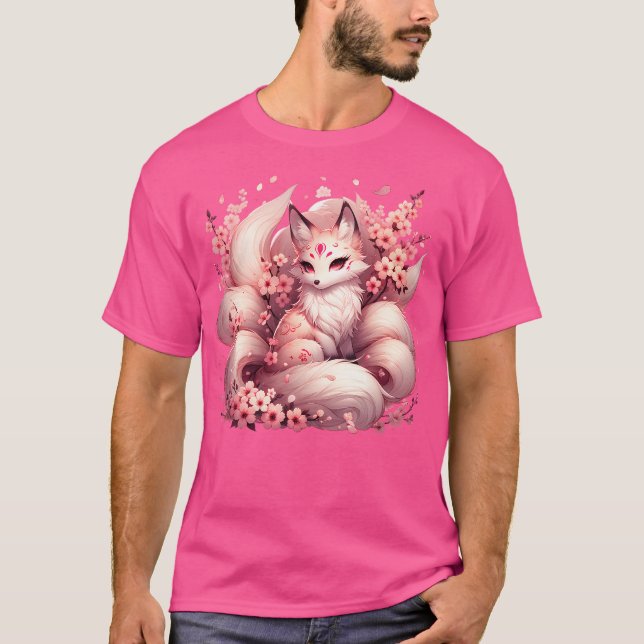 Anime Kawaii Kitsune Fox Japansk nio Taili Magi T Shirt (Framsida)