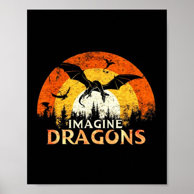 Anime Kawaii Mythical Fantasy Dragons Imagine Vint Poster (Framsidan)