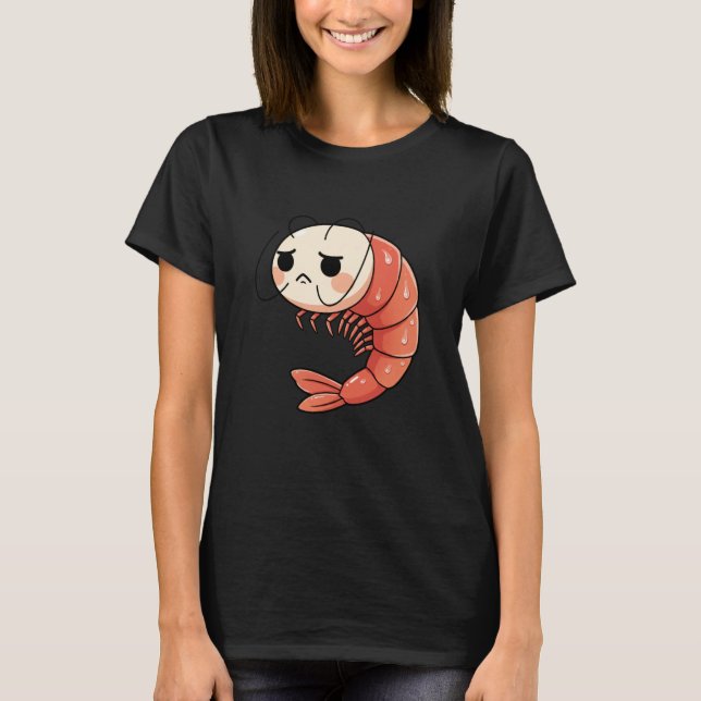 Anime Kawaii Shrimp Chibi, Cute Grumpy Shrimp Mang T Shirt (Framsida)