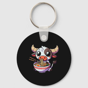 Anime Kawaii Texas Cow Eating Ramen Clothing Noodl Nyckelring