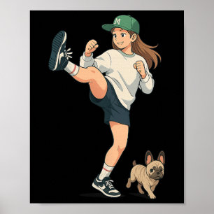 Anime Kickboxer Gående Fransk Bulldog Streetwear Poster