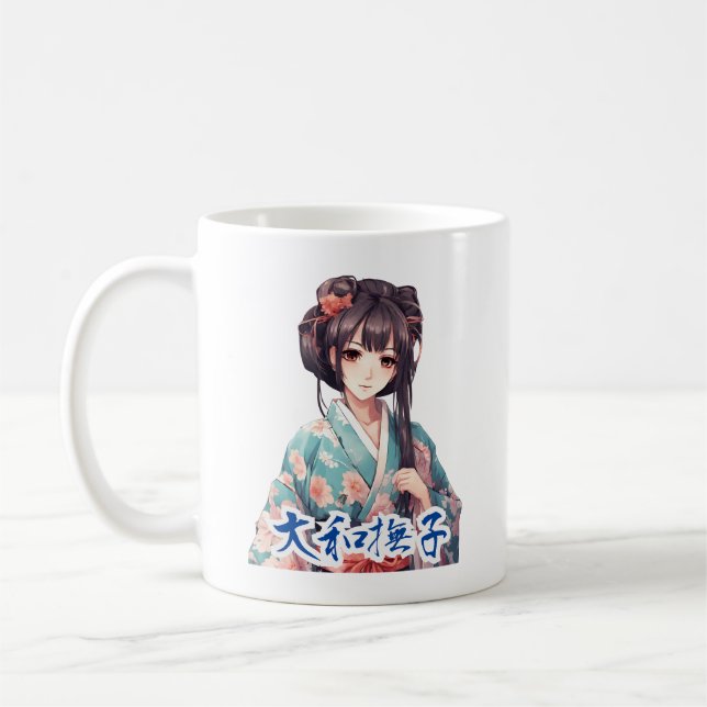 Anime Kimono Girl Kaffemugg (Vänster)