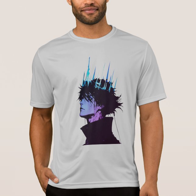 Anime King Gothic Male Portrait with Blue Crown T Shirt (Framsida)