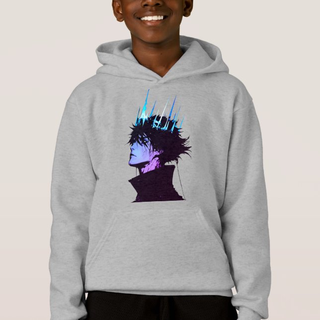 Anime King Gothic Male Portrait with Blue Crown T Shirt (Framsida)