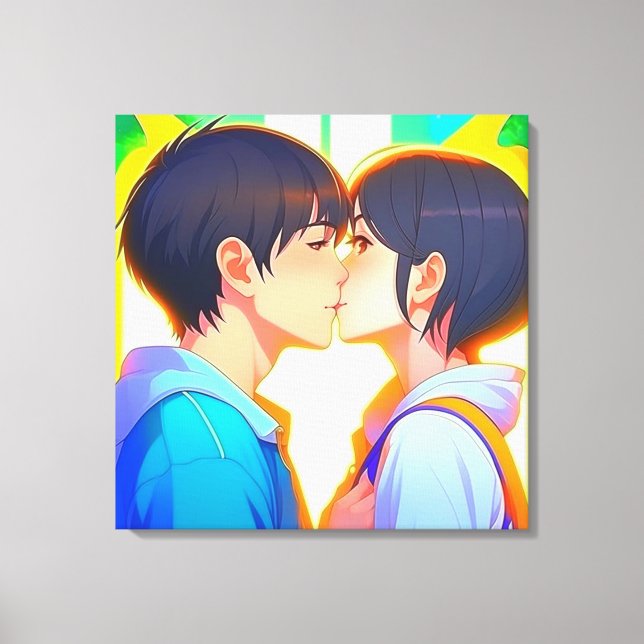Anime Kiss | Boy and Girl i Kärlek Canvastryck (Framsida)