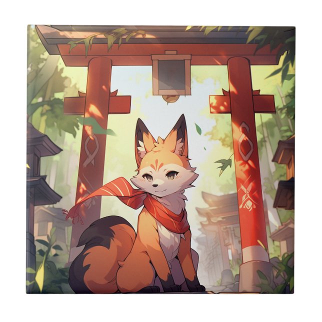 Anime Kitsune Cute Fox Fantasy Art Kakelplatta (Framsidan)