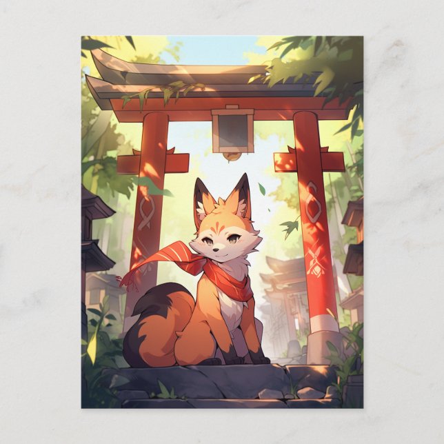 Anime Kitsune Cute Fox Fantasy Art Vykort (Framsida)