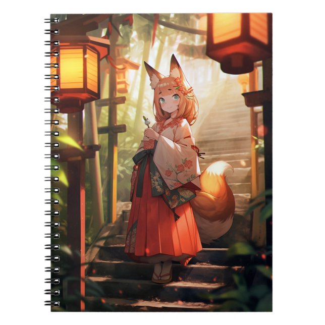 Anime Kitsune Girl Cute Fox Fantasy Art Anteckningsbok (Framsidan)