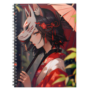 Anime Kitsune Girl Cute Fox Fantasy Art Anteckningsbok