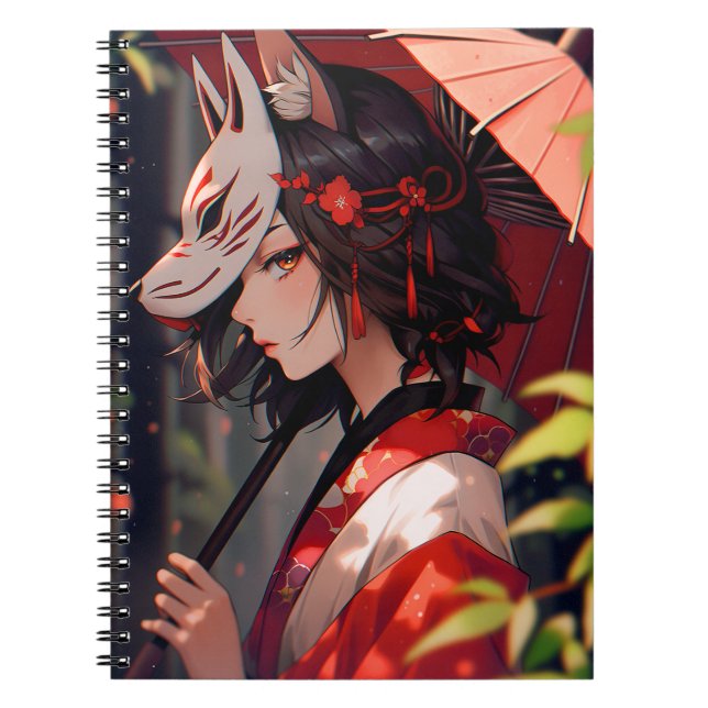 Anime Kitsune Girl Cute Fox Fantasy Art Anteckningsbok (Framsidan)