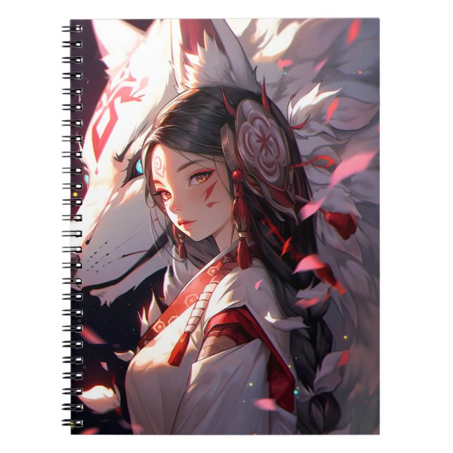 Anime Kitsune Girl Cute Fox Fantasy Art Anteckningsbok (Framsidan)