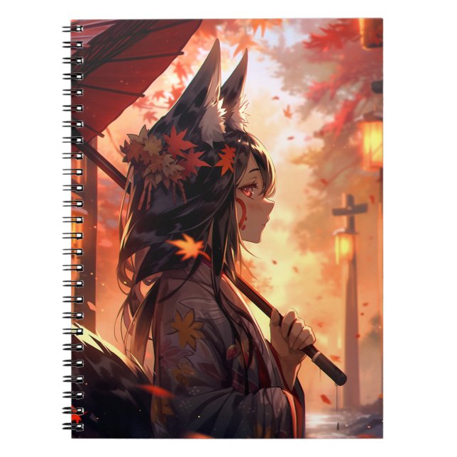 Anime Kitsune Girl Cute Fox Fantasy Art Anteckningsbok (Framsidan)
