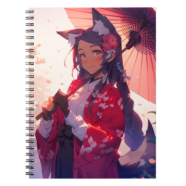 Anime Kitsune Girl Cute Fox Fantasy Art Anteckningsbok (Framsidan)
