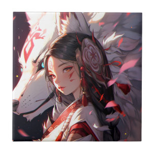 Anime Kitsune Girl Cute Fox Fantasy Art Kakelplatta
