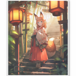 Anime Kitsune Girl Cute Fox Fantasy Art Klistermärken