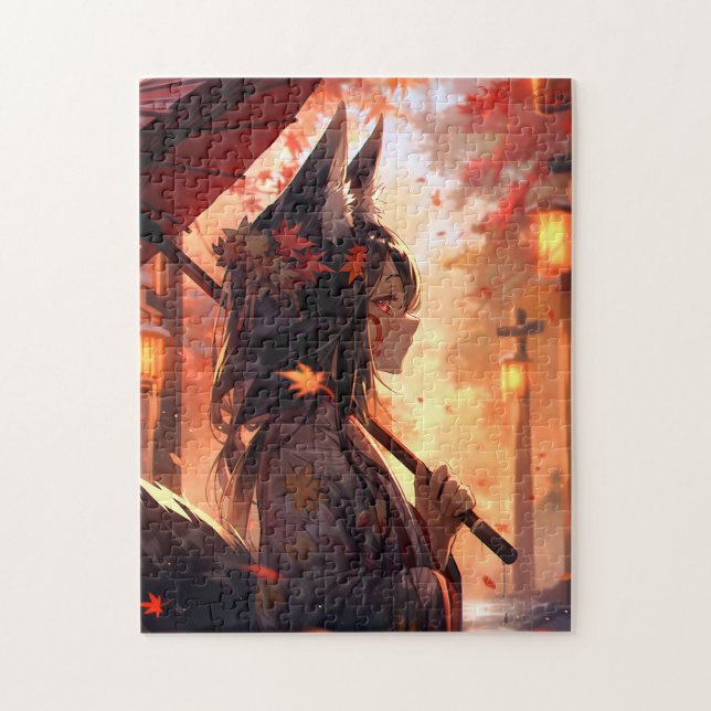 Anime Kitsune Girl Cute Fox Fantasy Art Pussel (Vertikal)