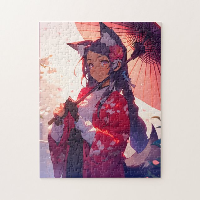 Anime Kitsune Girl Cute Fox Fantasy Art Pussel (Vertikal)