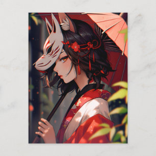 Anime Kitsune Girl Cute Fox Fantasy Art Vykort