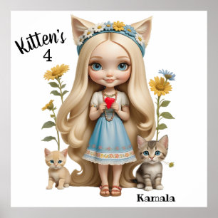 Anime Kittens Cats 4 Kamala sötbarn Anpassningsbar Poster