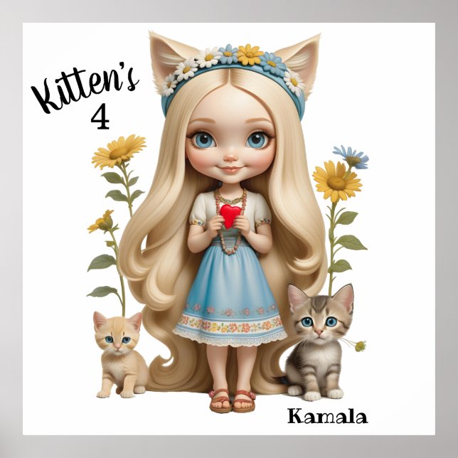 Anime Kittens Cats 4 Kamala sötbarn Anpassningsbar Poster (Framsidan)