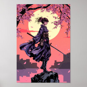 Anime Körsbärsblomssamuraj Väggkonst