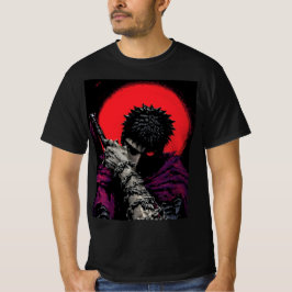 Anime Krigare Röd Mån Svärd Kram Konst T Shirt