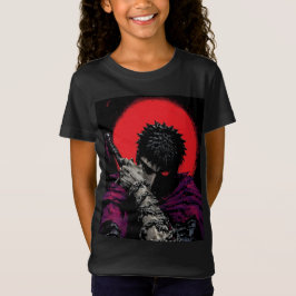Anime Krigare Röd Mån Svärd Kram Konst T Shirt