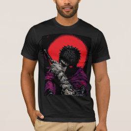 Anime Krigare Röd Måne Svärd Kram Konst T Shirt