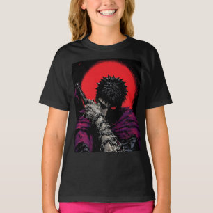 Anime Krigare Röd Måne Svärd Kram Konst T Shirt