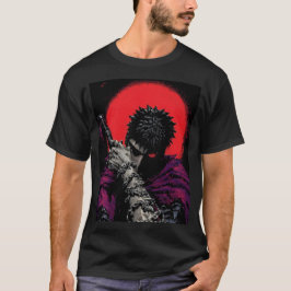 Anime Krigare Röd Månens Svärd Kram Konst T Shirt