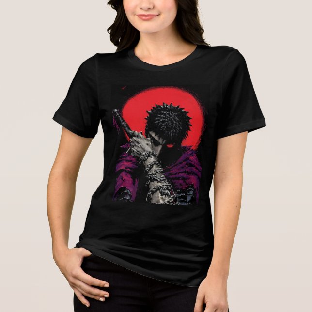 Anime Krigare Röd Månsköld Omfamning Konst T Shirt (Framsida)