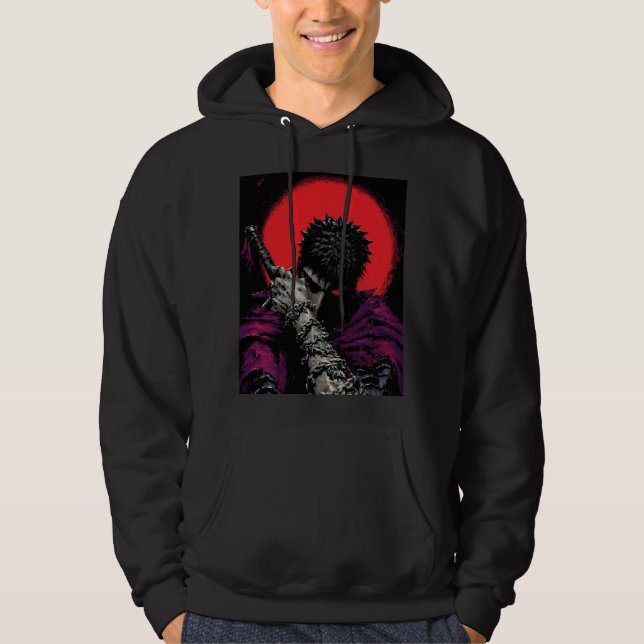 Anime Krigare Röd Månsköld S Hug Konst Hoodie (Framsida)
