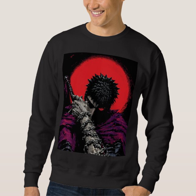Anime Krigare Röd Månsköld S Hug Konst Lång Ärmad Tröja (Framsida)