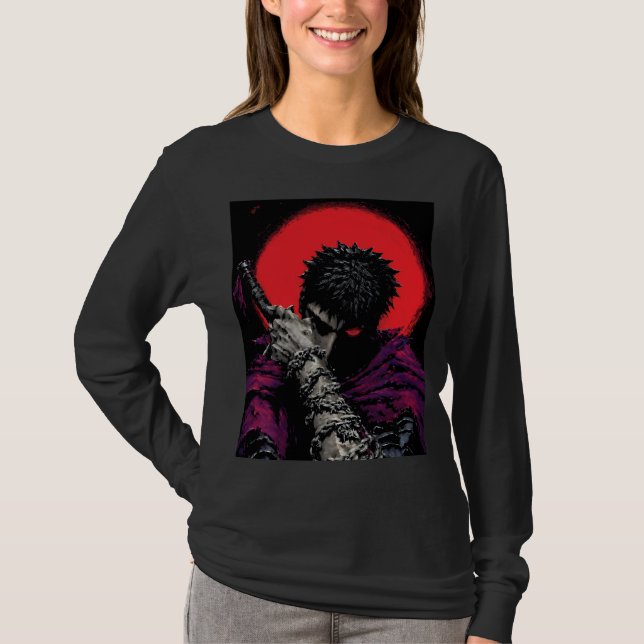 Anime Krigare Röd Månsköld S Hug Konst T Shirt (Framsida)