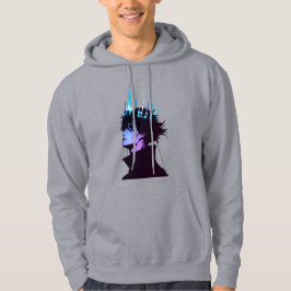 Anime Kung Gothic Manlig Porträtt med Blå Krona Hoodie