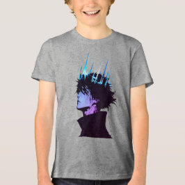 Anime Kung Gothic Manlig Porträtt med Blå Krona T Shirt