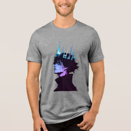 Anime Kung Gothic Manlig Porträtt med Blå Krona T Shirt