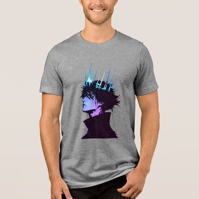 Anime Kung Gothic Manlig Porträtt med Blå Krona T Shirt (Framsida)